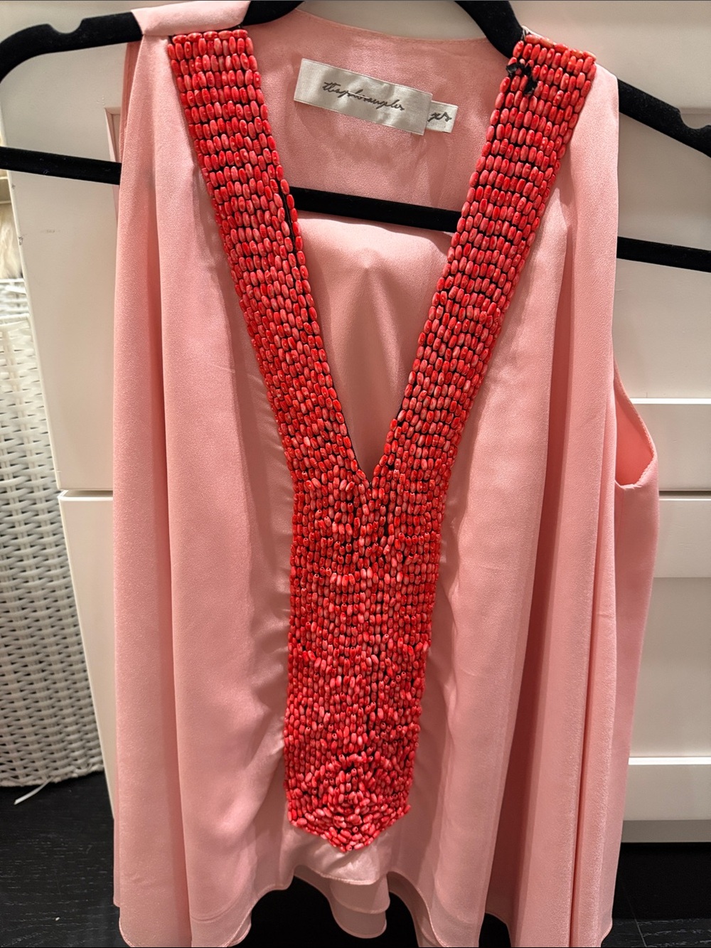 Hand-Beaded Pink Sleeveless Top with Coral Detailing